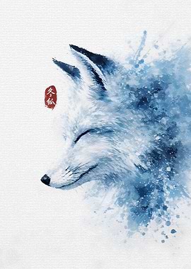 Watercolor Fox with Japanese Seal