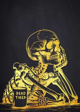 Skeleton with Coffee Mug