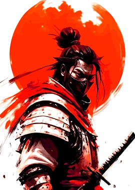 Samurai Warrior Under a Red Sun