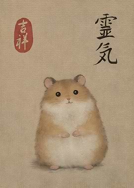 Cute Hamster with Japanese Calligraphy