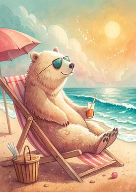 Bear Relaxing on a Beach Chair