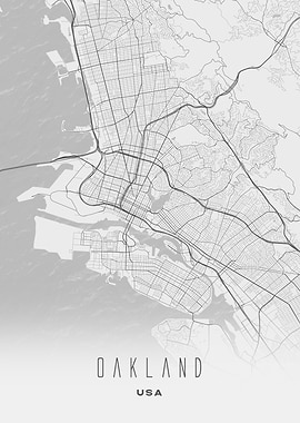 Oakland, California - Minimal White City Map, USA Wall Art Print