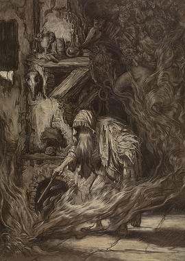 Wizard tending a magical fire