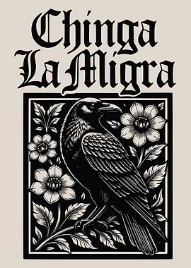 Chinga La Migra Raven and Flowers