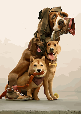 Dogs Piled Up with Treats and Shoes