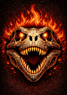 Fiery Dinosaur Skull