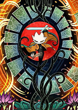 Cat Warrior with Sword and Tarot Cards