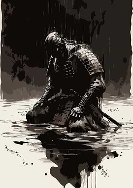 Samurai in the Rain Kneel