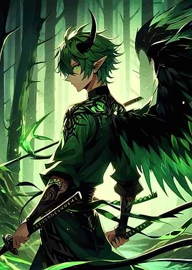 Green Winged Demon Warrior in Forest