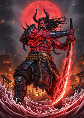Red Oni Samurai with Glowing Sword