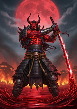 Demonic Samurai in Blood Moon