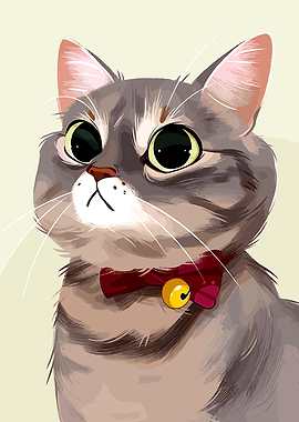 Cute Cat with Bow Tie and Bell