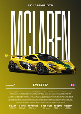 McLaren P1 GTR Car Poster