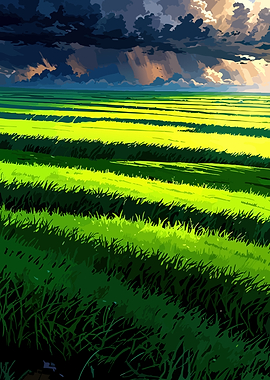 Stormy Sky Over Green Fields