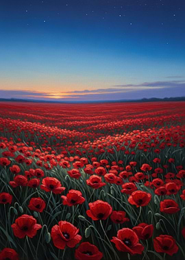 Vast Poppy Field at Dusk
