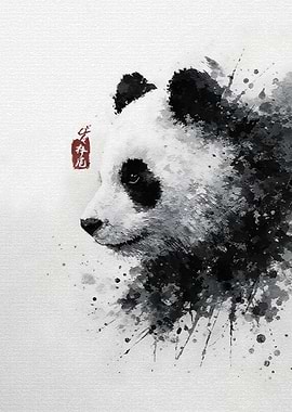 Watercolor Panda with Chinese Seal