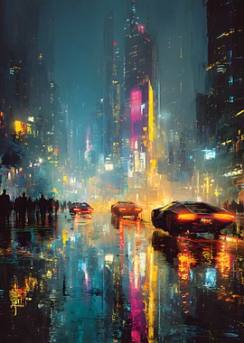 Cyberpunk City Street at Night