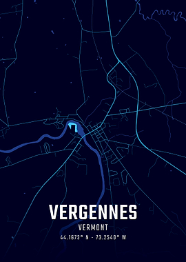 Vergennes Vermont Midnight City Map