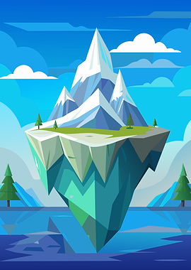 Floating Island with Snowy Mountains
