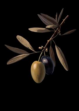 Olive Branch with Two Olives