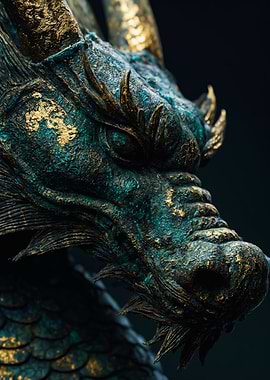 Bronze dragon head with gold