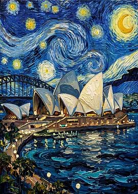 Sydney Opera House Starry Night Painting