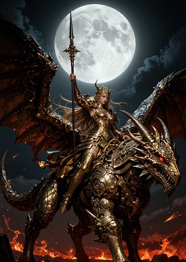 Golden Warrior Riding a Dragon