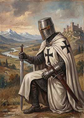 Knight in Armor with Sword and Castle