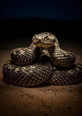 Rattlesnake coiled on sand