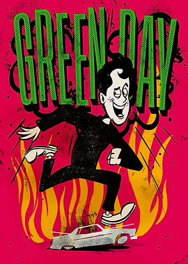 Green Day Cartoon Character on Fire