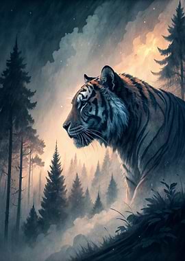Tiger in a Misty Forest