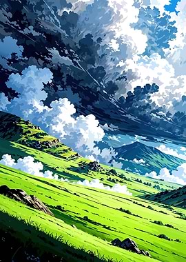 Anime Landscape with Dramatic Sky