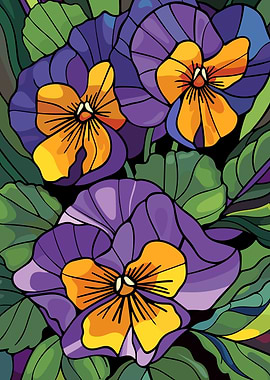 Purple and Yellow Pansies