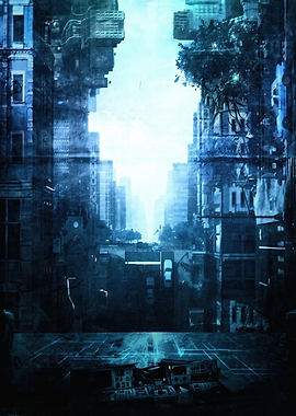 Futuristic Cityscape with Overgrown Nature