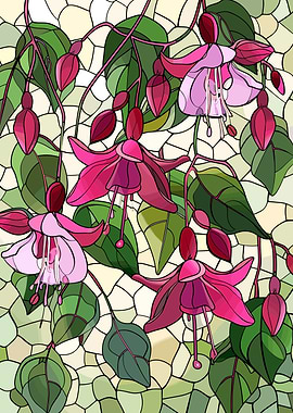 Stained Glass Fuchsia Flowers