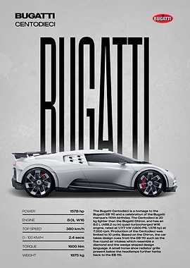 Bugatti Centodieci Car Poster
