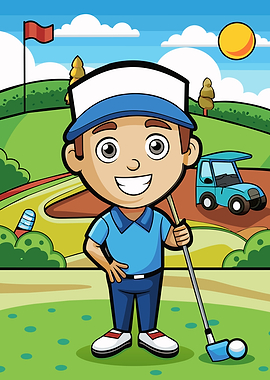 Cartoon Golfer on a Sunny Day