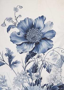 Blue Floral Botanical Art