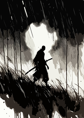 Samurai Walking in the Rain