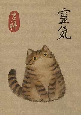 Cute Cat with Japanese Calligraphy