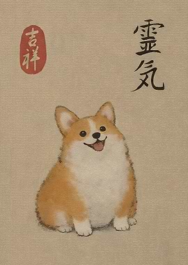 Cute Corgi with Japanese Calligraphy