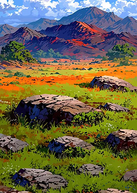 Vibrant Mountain Landscape with Wildflowers