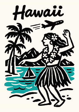 Hawaii Hula Travel Poster