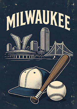 Milwaukee Skyline with Baseball Gear