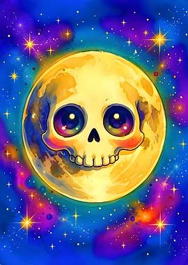 Cute Skull Moon in Space