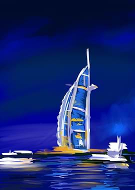 Digital Painting of Burj Al Arab at Night
