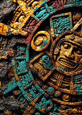 Aztec sun stone calendar art