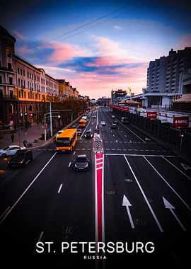 St. Petersburg Street Scene at Sunset
