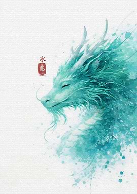 Watercolor Dragon with Japanese Text