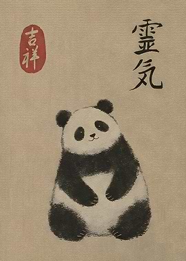 Cute Panda with Japanese Calligraphy